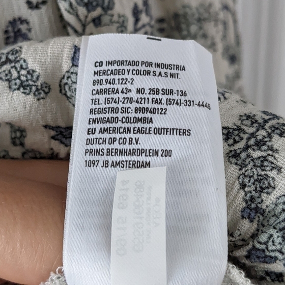 AMERICAN Eagle boho embroidered v neck 100% viscose blue white blouse Large T2 - Picture 6 of 11